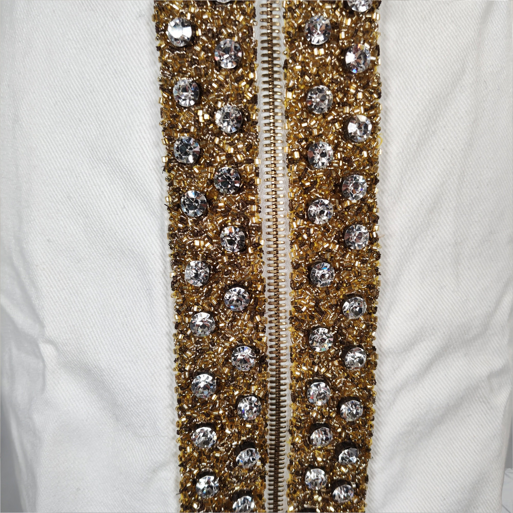 Celine 2004 Michael Kors Runway Crystal Beaded Zip White Denim Mini Skirt 40 - Picture 12 of 16